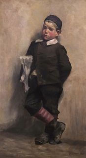 K.U. Taft (American, 19C) Boston Newsboy Painting