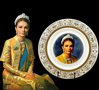 Iran Persian Queen, Farah Pahlavi, Portrait Hand Painted Porcelain Decorative Wall Plate