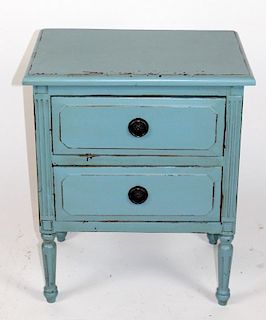 Blue painted 2 drawer end table