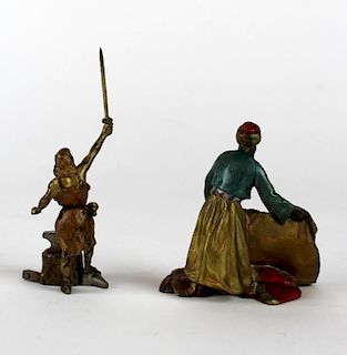 Lot of 2 cold painted bronze figurines