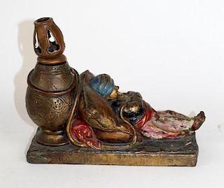 Cold painted bronze genie incense burner