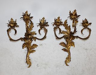  Pair of gilt metal acanthus scroll candle sconces