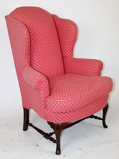 Queen Anne upholstered wing back chair