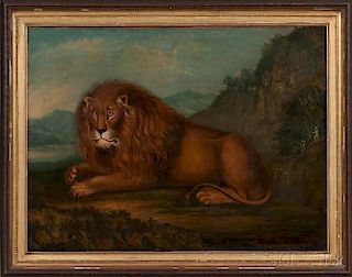 Anglo/American School, 19th Century      Recumbent Lion in a Landscape
