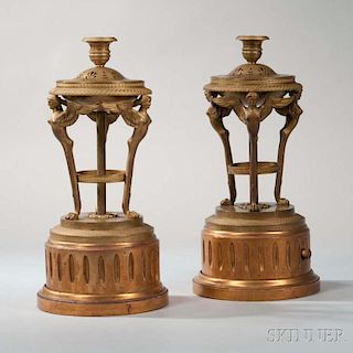 Pair of Continental Gilt-bronze Empire Candlesticks