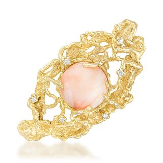 Angels Skin Coral and Diamond Abstract Brooch