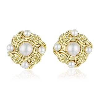 Mabe and Cultured Pearl Earclips, Italian