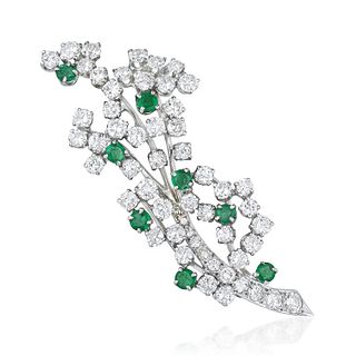 Diamond and Emerald Brooch