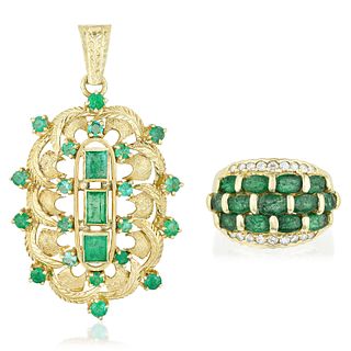 Emerald Pendant and Emerald Ring