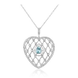 Diamond and Aquamarine Heart Necklace