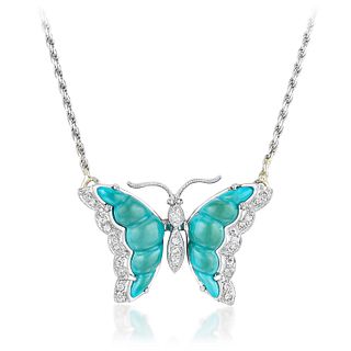 Turquoise and Diamond Butterfly Necklace