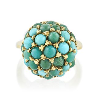 Turquoise Ball Shape Gold Ring