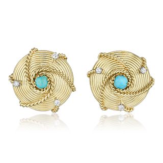 Cartier Turquoise and Diamond Earclips