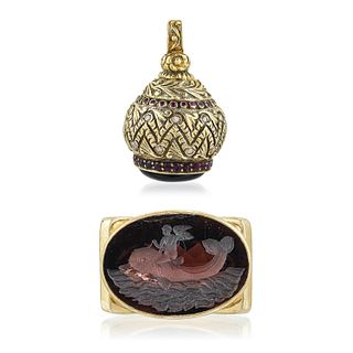Intaglio Gold Ring and Gold Pendant