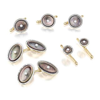 Group of Seven Mother of Pearl and Pearl Cufflinks and Shirt Studs