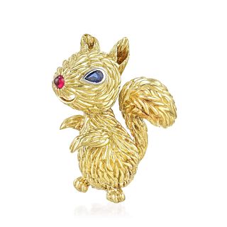 Sapphire and Ruby Squirrel Brooch, French