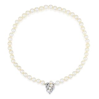 Cultured Pearl Strand Necklace with Pearl and Diamond Clasp