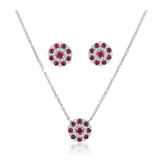 Ruby and Diamond Earrings and Ruby and Diamond Necklace Set