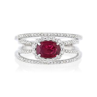 Oscar Friedman Burmese Ruby and Diamond Ring, GIA Certified