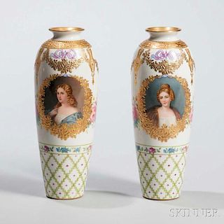 Pair of Royal Bonn Porcelain Portrait Vases