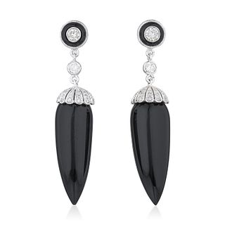 Onyx and Diamond Acorn Earrings