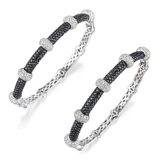Group of Two Black and White Diamond Bangle Bracelets