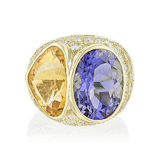 Iolite Citrine and Diamond Ring