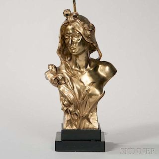 After Gustavo Obiols Delgado (Spanish, 1858-1910)       Gilt-bronze Bust of a Maiden