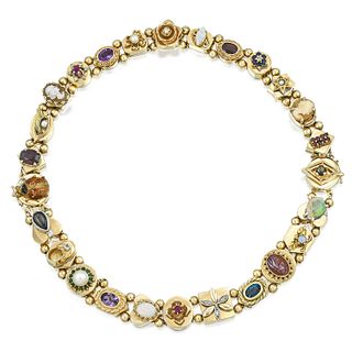 Two Colored Gemstones Gold Charm Bracelets / Necklace