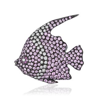 Pink Sapphire and Diamond Fish Brooch