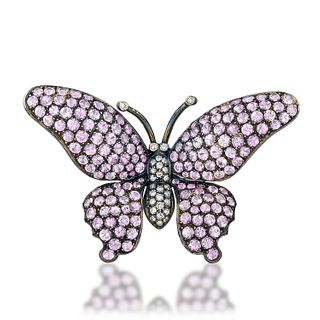 Pink Sapphire and Diamond Butterfly Brooch