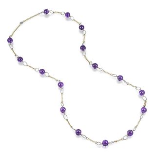 Amethyst Bead Two-Tone Long Necklace