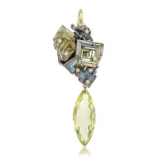 Bismuth Crystal Citrine and Diamond Pendant