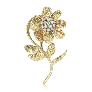 Diamond Flower Gold Brooch