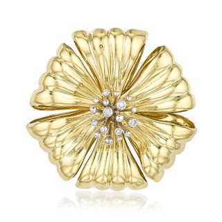 Diamond and Gold Flower Brooch,Italian