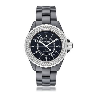 Chanel J-12 Watch in Black Ceramic with Factory Diamond Bezel