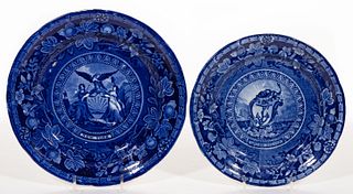 STAFFORDSHIRE AMERICAN HISTORICAL TRANSFER-PRINTED CERAMIC PLATES, LOT OF TWO