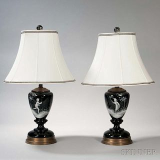 Pair of Pate-sur-pate Glass Lamps