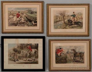 John Leech (British, 1817-1864), Four Prints from Hunting-Incidents: A Capital Finish; Hold Tight Master George; Don't Move T