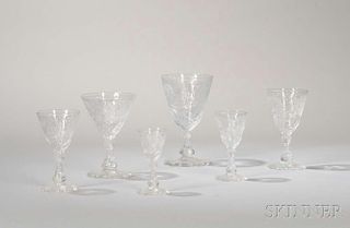 Forty-nine Pieces of Rock Crystal Wheel-cut Glass Stemware