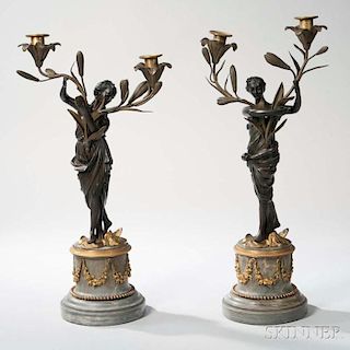 Pair of Louis XVI Bronze Two-light Candelabra