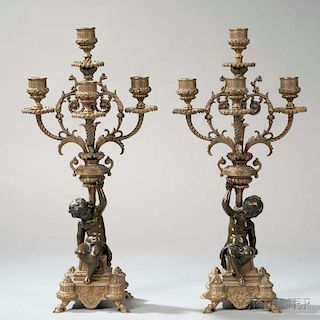 Pair of French Empire Four-light Gilt-bronze Candelabra
