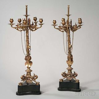 Pair of Bronze Four-light Candelabra