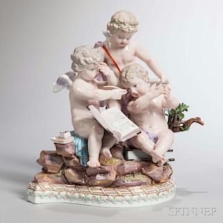 Meissen Porcelain Figural Group with Three Putti