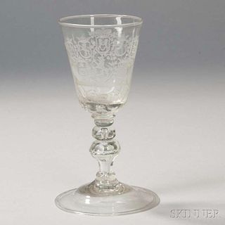 Continental Engraved Armorial Glass Goblet