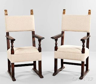 Pair of Baroque-style Walnut Armchairs