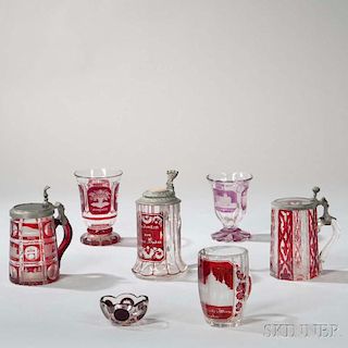 Seven Pieces of Bohemian Cut-to-clear Glass