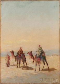 Continental School, 19th Century      Travellers on Camels in the Desert