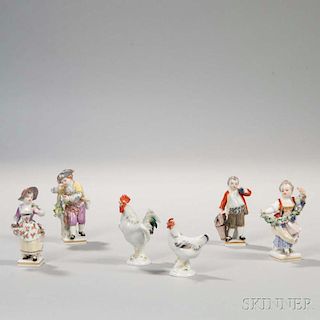 Six Meissen Porcelain Figures of Children and Fowl