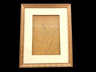 Arthur Bowen Davies Signed, Charcoal Drawing of Nude Woman